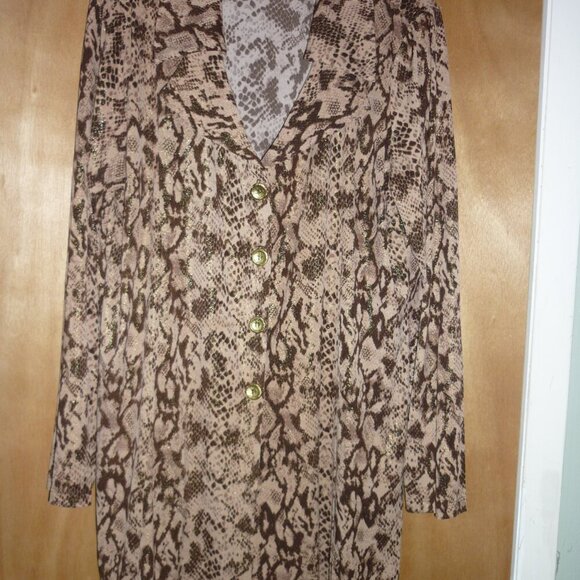 George Simonton SIMONTON Says Lurex Printed Knit Duster Brown Multi Large NWOT - Picture 5 of 11